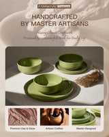 Famiware Ripple 12-Piece Stoneware Dinnerware Set - Olive Green - 05