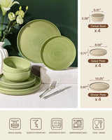 Famiware Ripple 12-Piece Stoneware Dinnerware Set - Olive Green - 06