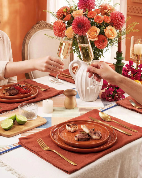 Famiware Ripple 12-Piece Stoneware Dinnerware Set - Terracotta - 02