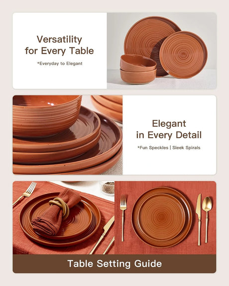 Famiware Ripple 12-Piece Stoneware Dinnerware Set - Terracotta - 04