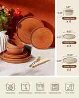 Famiware Ripple 12-Piece Stoneware Dinnerware Set - Terracotta - 06