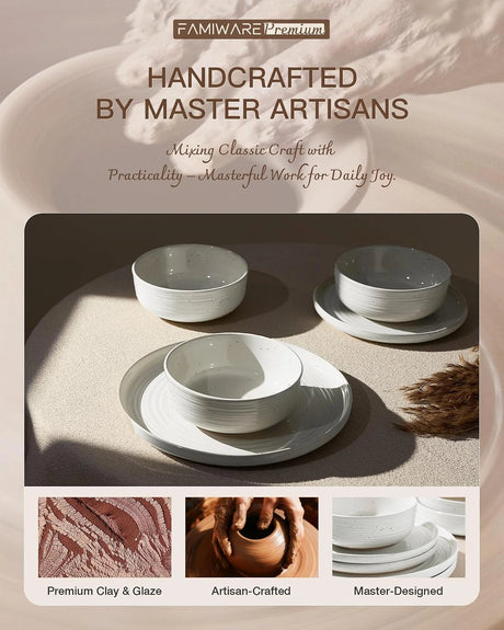 Famiware Ripple 12-Piece Stoneware Dinnerware Set - White - 06