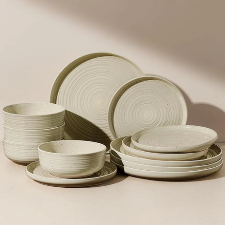 Famiware Ripple 12-Piece Stoneware Dinnerware Set - White Honey - 01