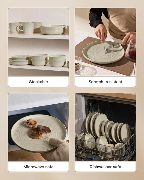 Famiware Ripple 12-Piece Stoneware Dinnerware Set - White Honey - 04