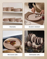 Famiware Ripple 18-Piece Stoneware Dinnerware Set - Brown - 05
