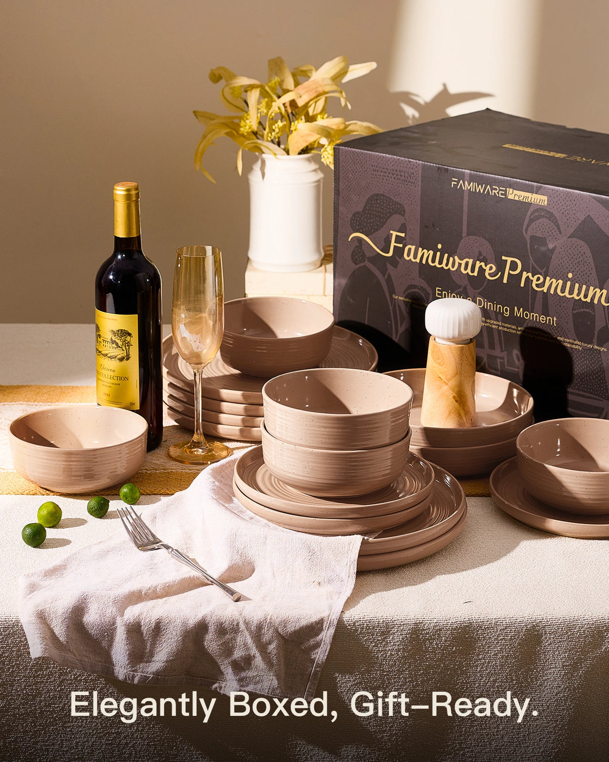 Famiware Ripple 18-Piece Stoneware Dinnerware Set - Brown - 08