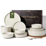 Famiware Ripple 18-Piece Stoneware Dinnerware Set - Cream - 01