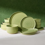 Famiware Ripple 18-Piece Stoneware Dinnerware Set - Olive Green - 01