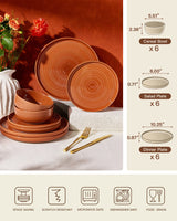 Famiware Ripple 18-Piece Stoneware Dinnerware Set - Terracotta - 06