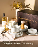 Famiware Ripple 18-Piece Stoneware Dinnerware Set - White - 08