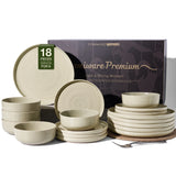 Famiware Ripple 18-Piece Stoneware Dinnerware Set - White Honey - 01