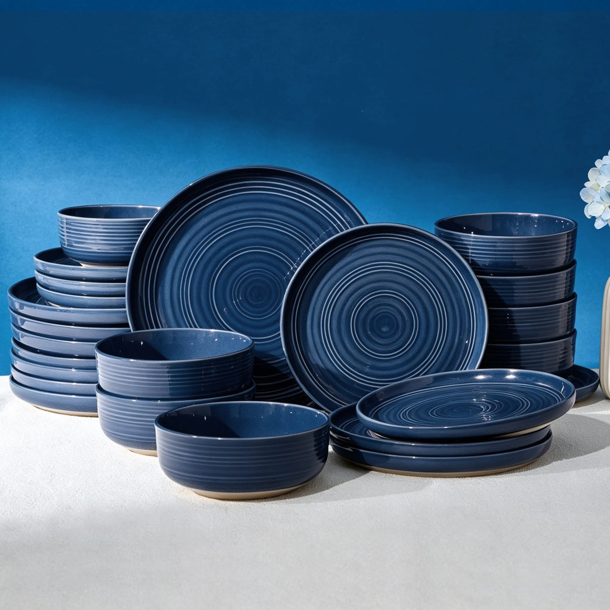Famiware Ripple 24-Piece Stoneware Dinnerware Set - Abyssal Blue - 01