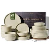 Famiware Ripple 24-Piece Stoneware Dinnerware Set - White Honey - 01