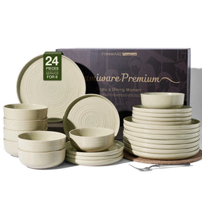 Famiware Ripple 24-Piece Stoneware Dinnerware Set - White Honey - 01