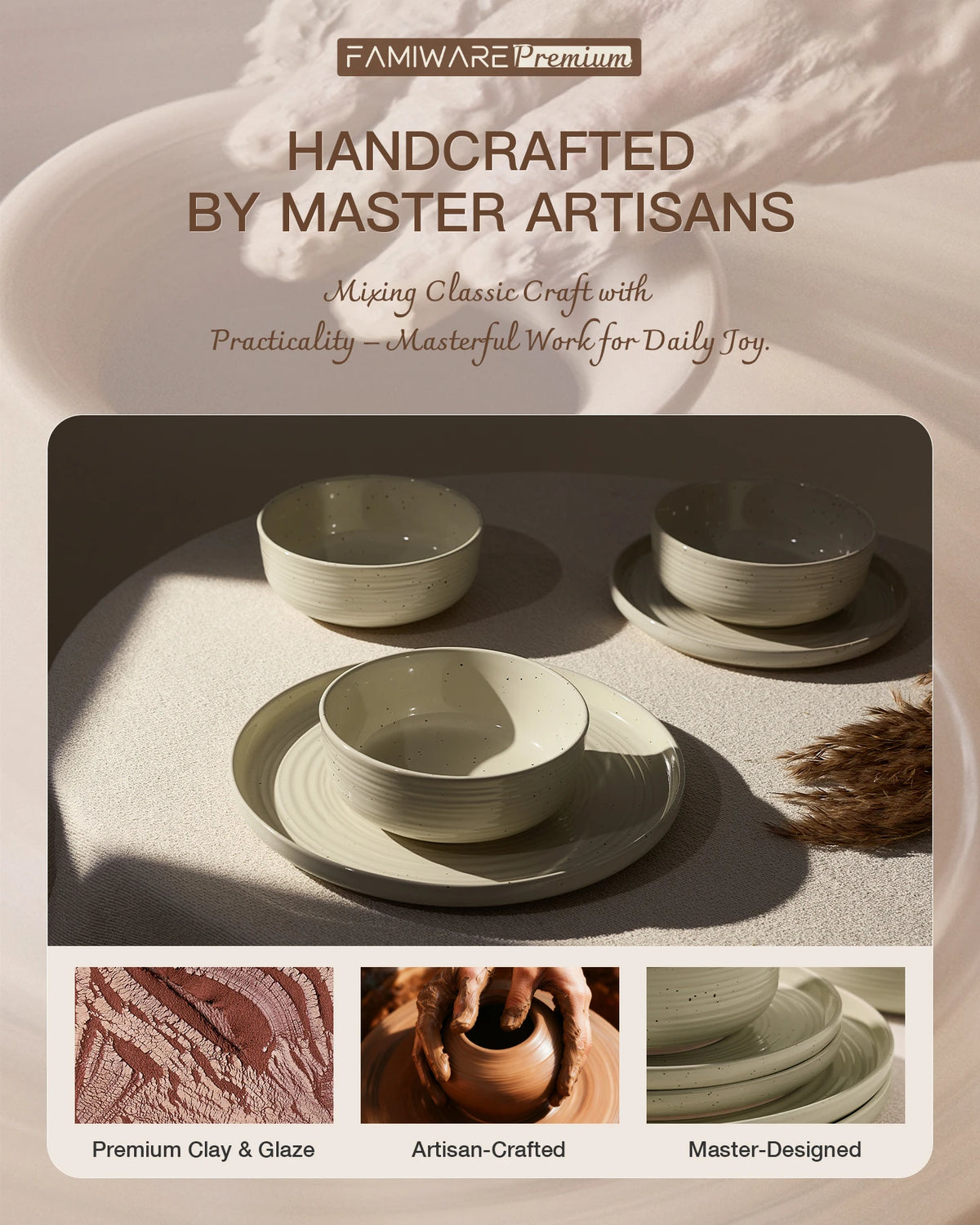 Famiware Ripple 24-Piece Stoneware Dinnerware Set - White Honey - 06