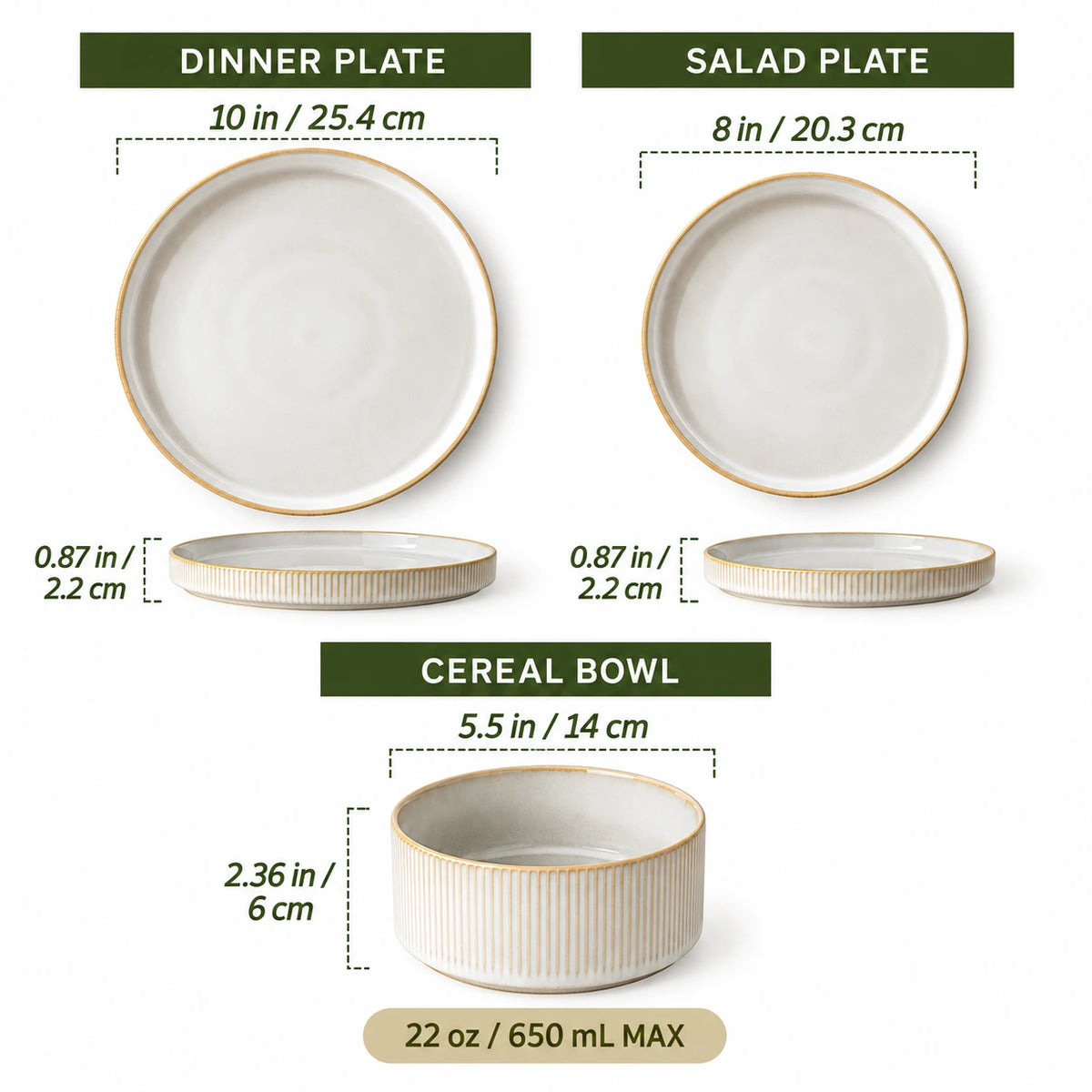 Famiware Star 12-piece dinnerware set size guide