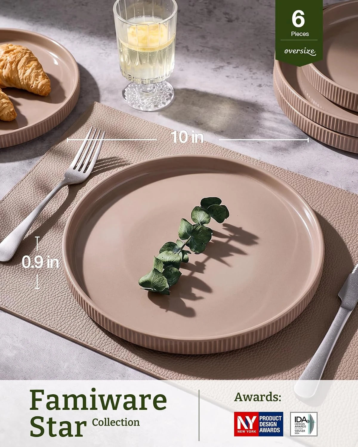 Famiware Star Line 10-Inch Stoneware Dinner Plates, Set of 6 - Cinnamon Brown - image 3