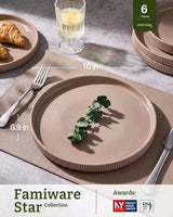 Famiware Star Line 10-Inch Stoneware Dinner Plates, Set of 6 - Cinnamon Brown - image 3