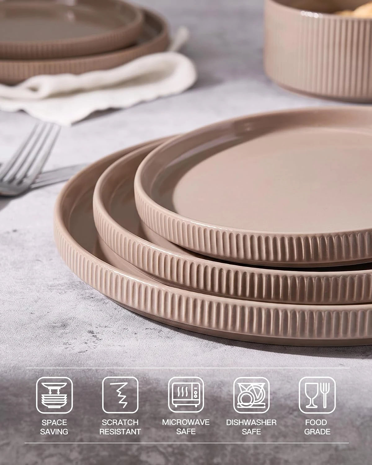Famiware Star Line 10-Inch Stoneware Dinner Plates, Set of 6 - Cinnamon Brown - image 4