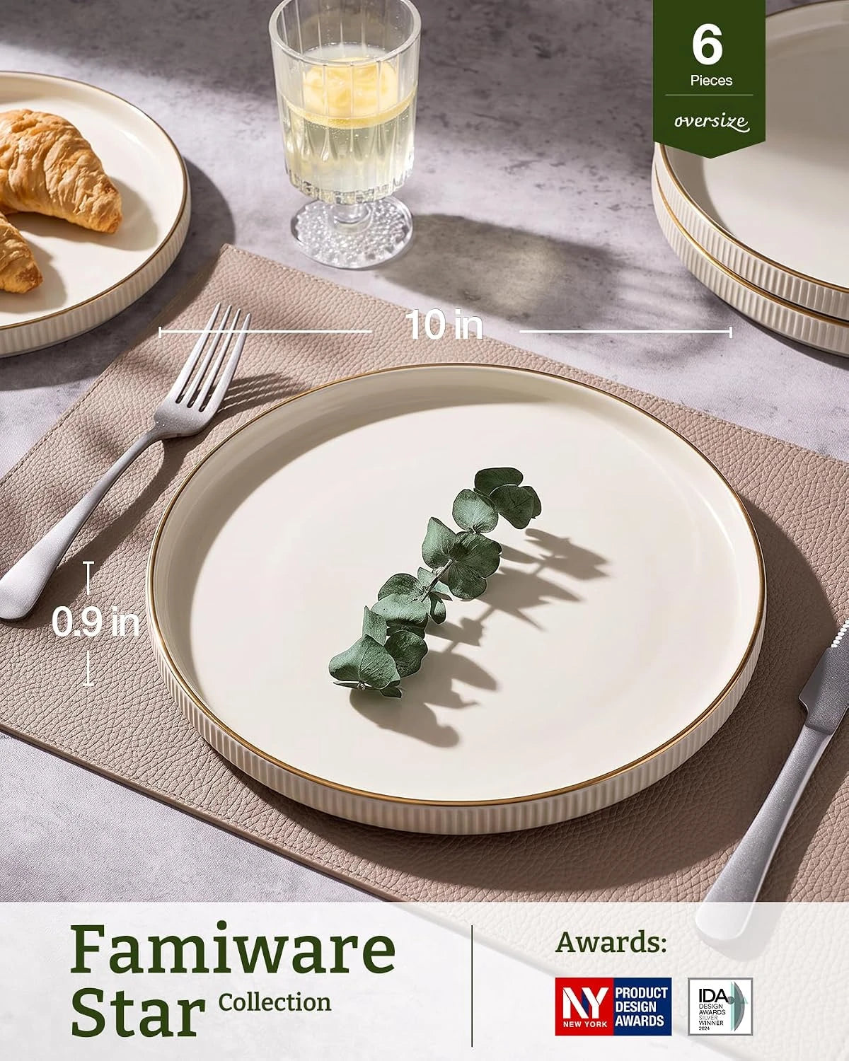 Famiware Star Line 10-Inch Stoneware Dinner Plates, Set of 6 - Cream - image 3