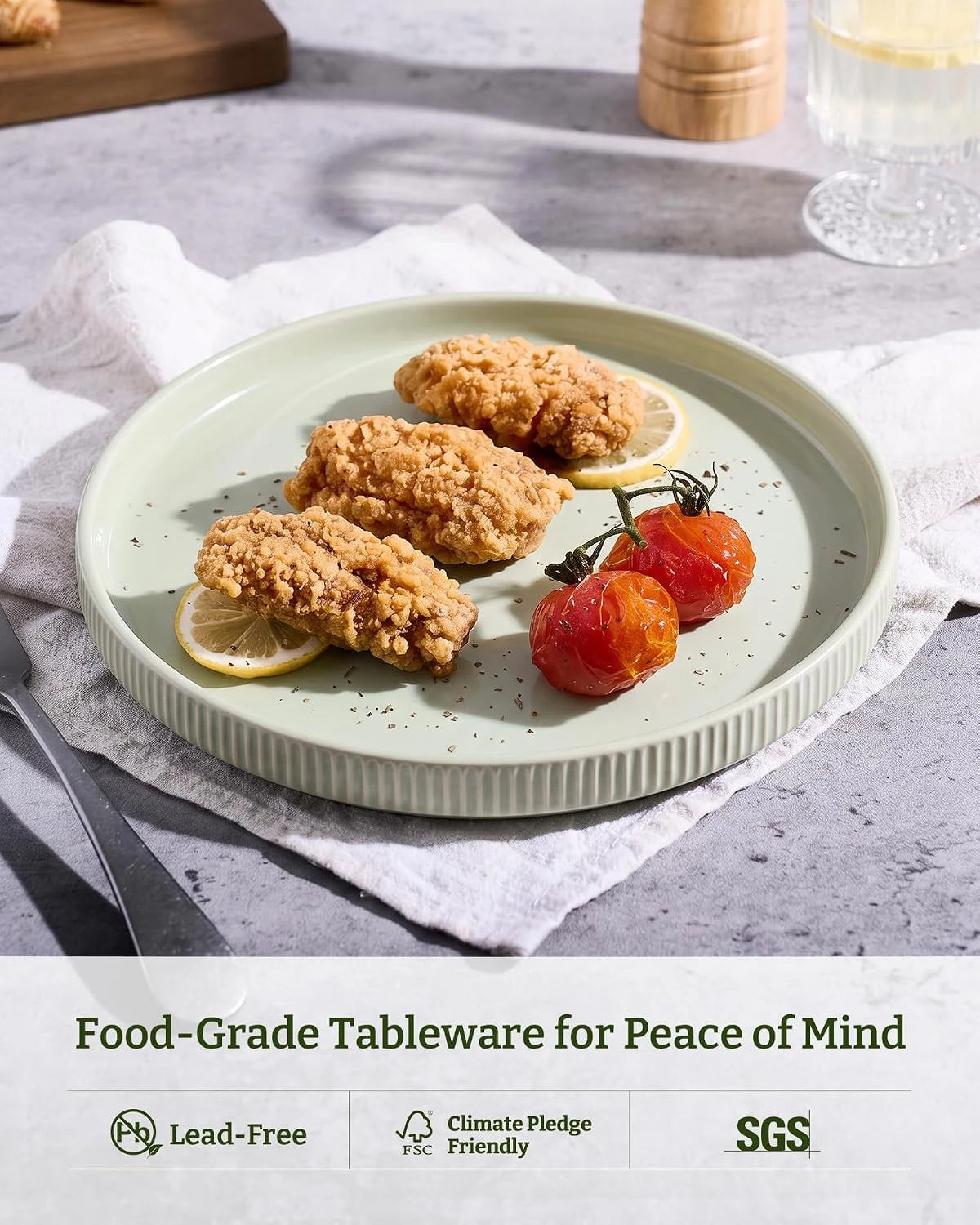 Famiware Star Line 10-Inch Stoneware Dinner Plates, Set of 6 - Light Green - image 5