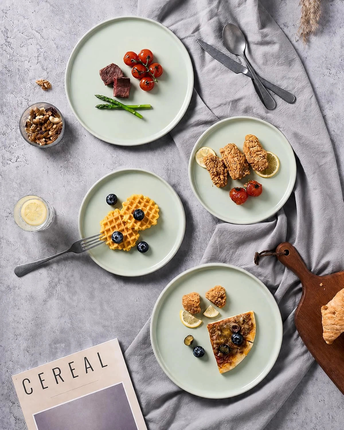 Famiware Star Line 10-Inch Stoneware Dinner Plates, Set of 6 - Light Green - image 6