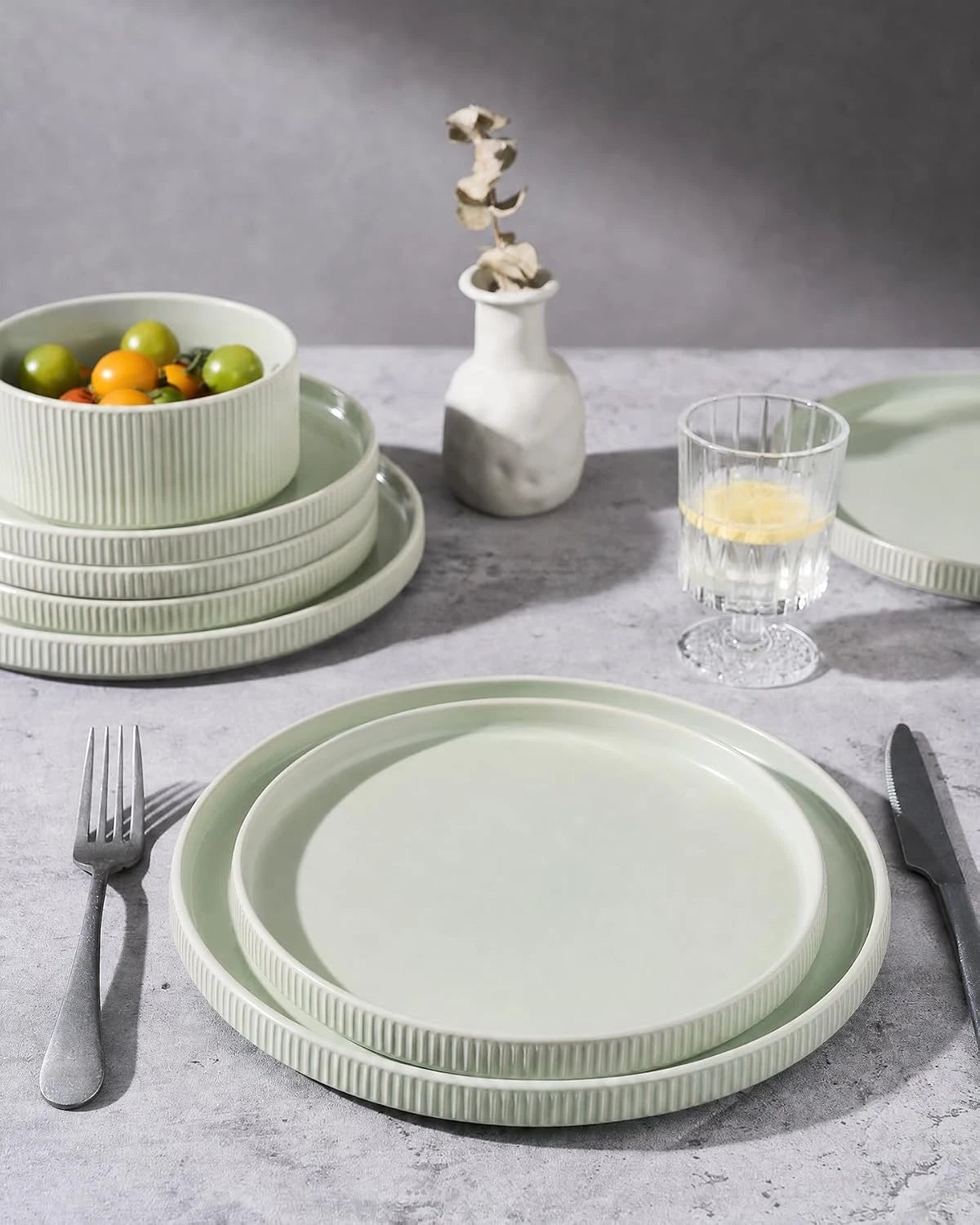 Famiware Star Line 10-Inch Stoneware Dinner Plates, Set of 6 - Light Green - image 7