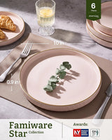 Famiware Star Line 10-Inch Stoneware Dinner Plates, Set of 6 - Light Pink - image 3