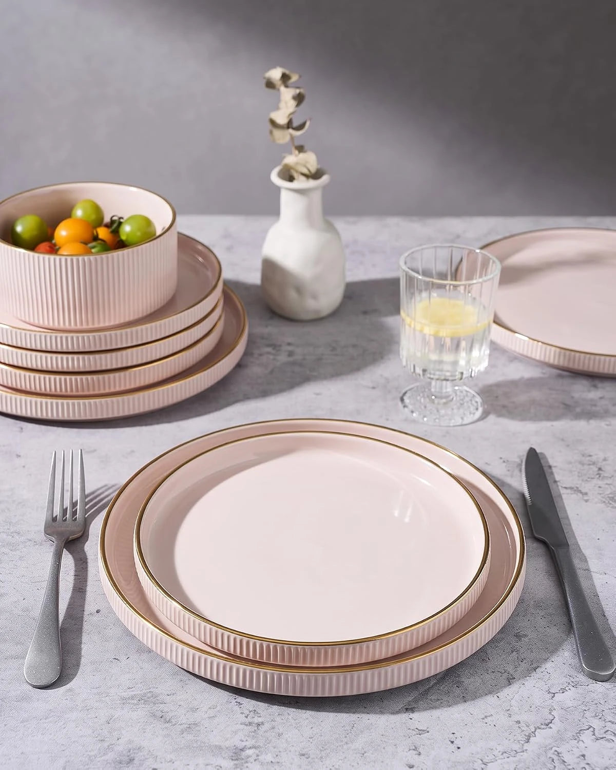 Famiware Star Line 10-Inch Stoneware Dinner Plates, Set of 6 - Light Pink - image 7