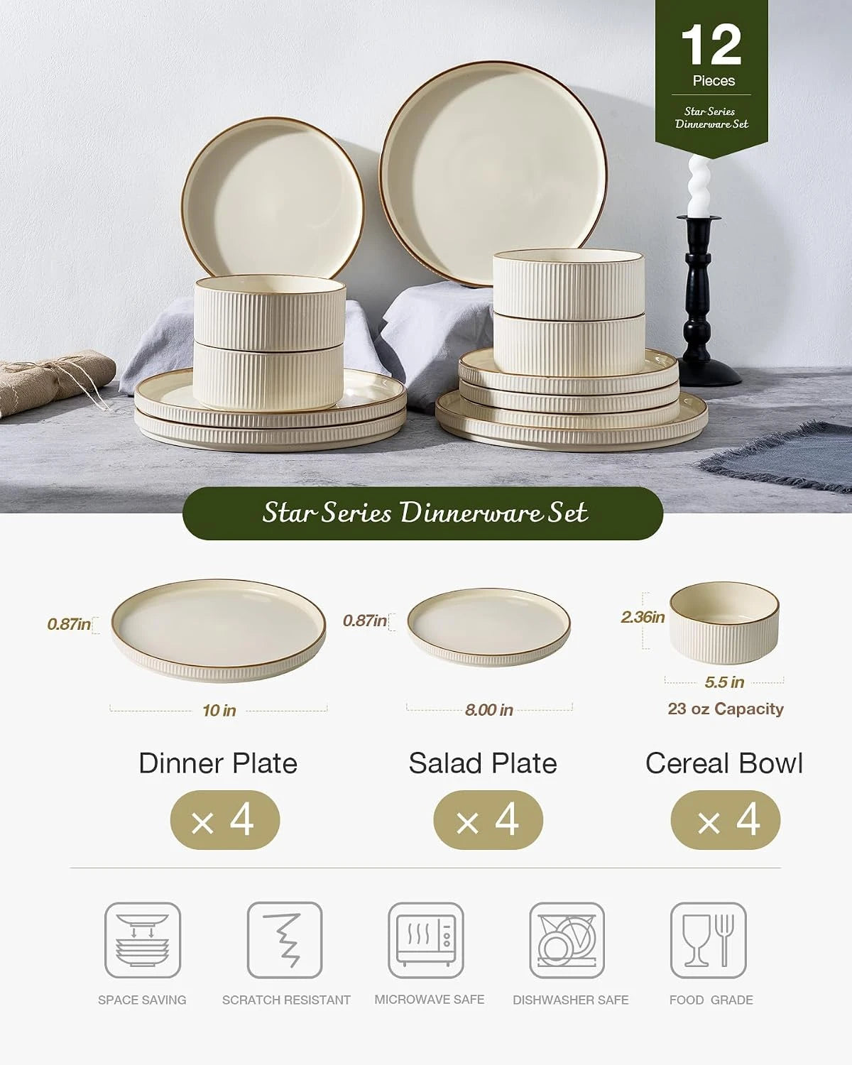 Famiware Star Line 12-piece dinnerware set, cream, image 5