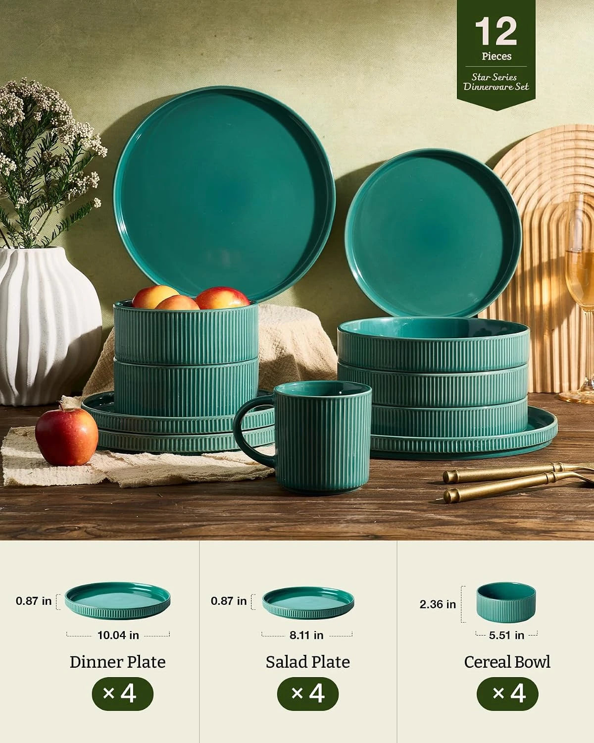 Famiware Star Line 12-piece dinnerware set, sage green, image 7
