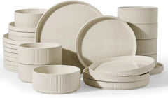 Vajilla de gres Famiware Grove de 18 piezas en Blanco Avena, imagen 1