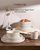 Vajilla de gres Famiware Grove de 18 piezas en Blanco Avena, imagen 8