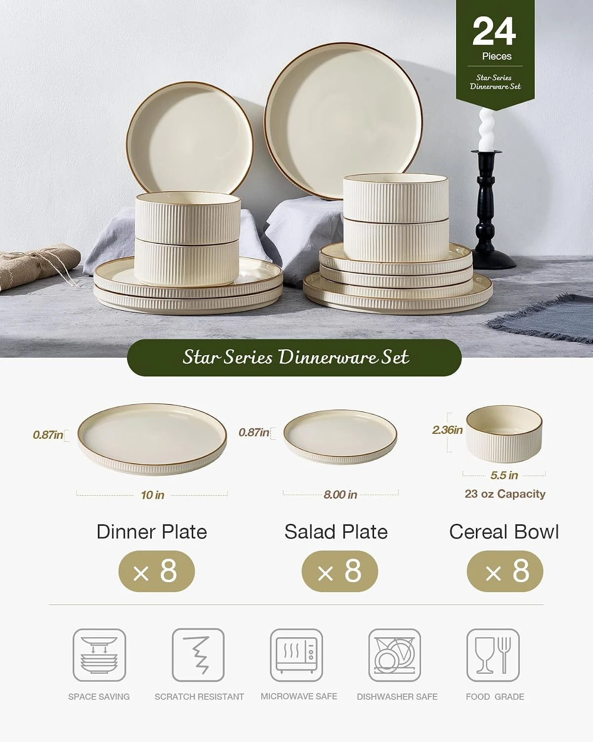 Vajilla de gres Famiware Grove de 24 piezas, servicio para 8 personas — Crema, imagen 5