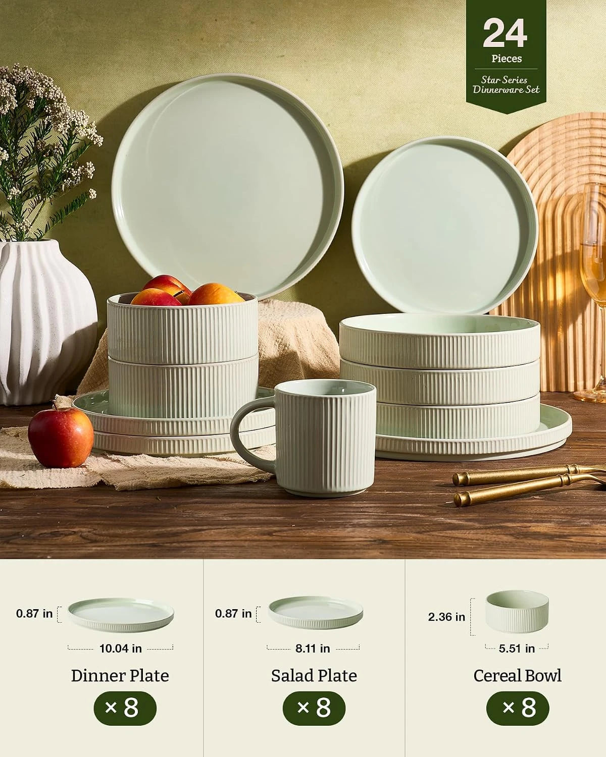 Vajilla de gres Famiware Grove de 24 piezas, servicio para 8 personas — Verde claro, imagen 7