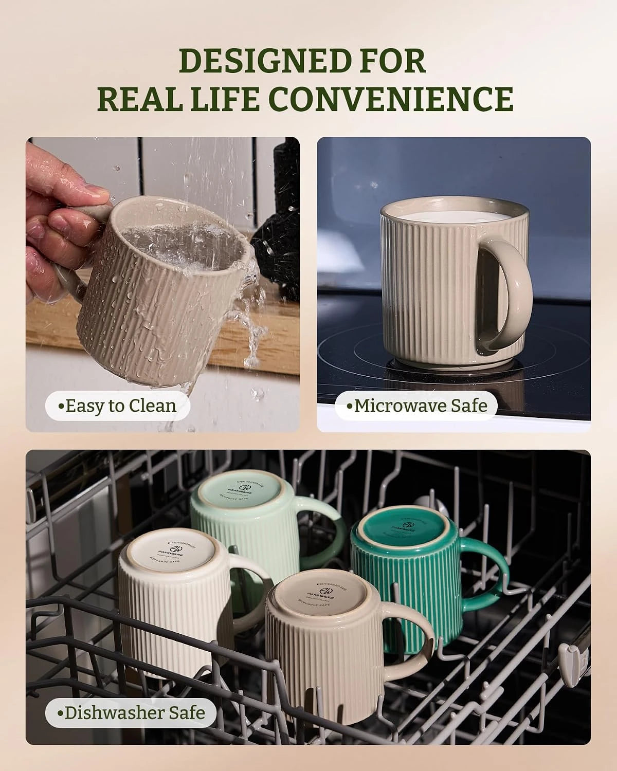 Famiware Star Line Ceramic Coffee Mugs, Set of 4 - Cinnamon Brown - image 7