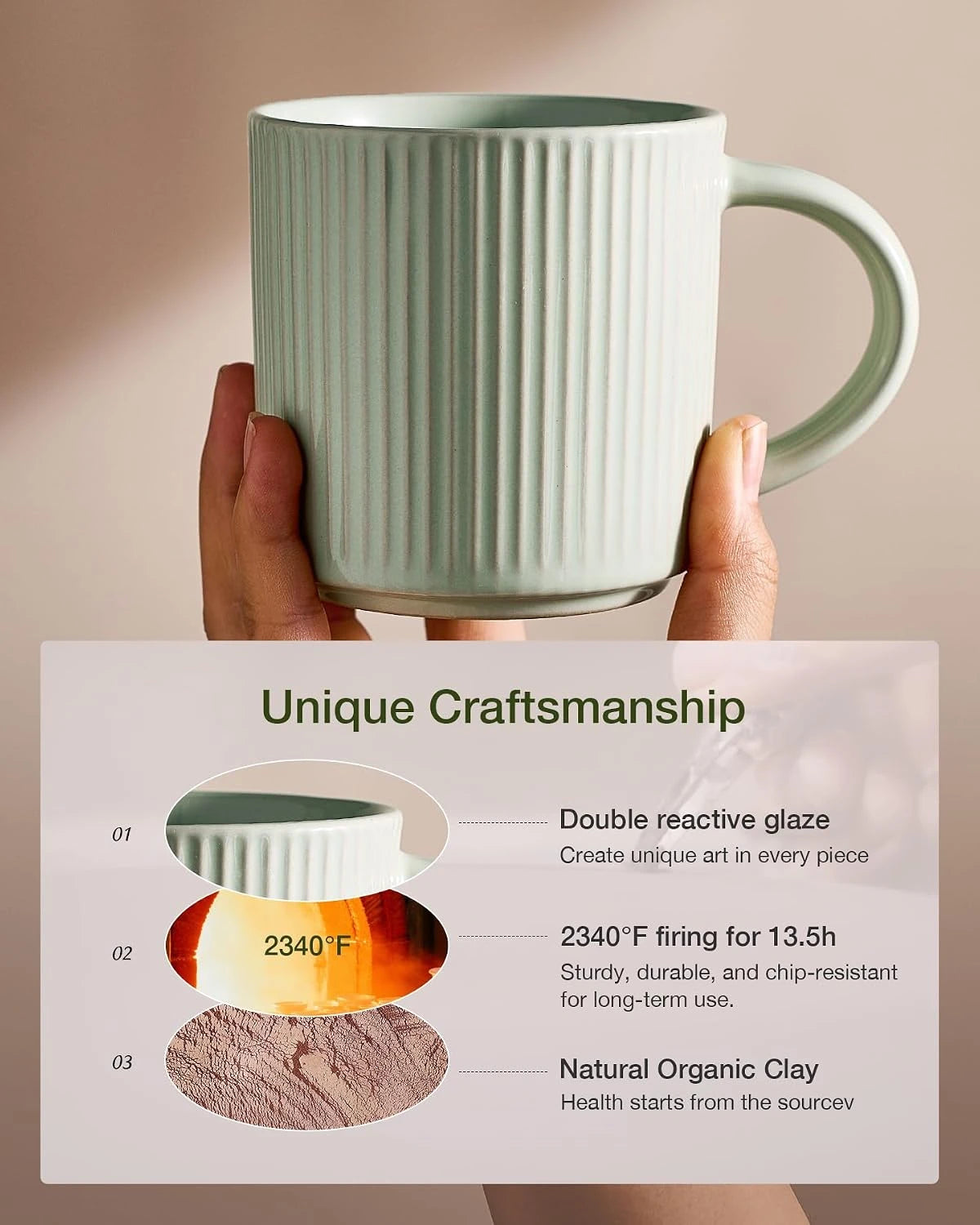 Famiware Star Line Ceramic Coffee Mugs, Set of 4 - Green - image 6