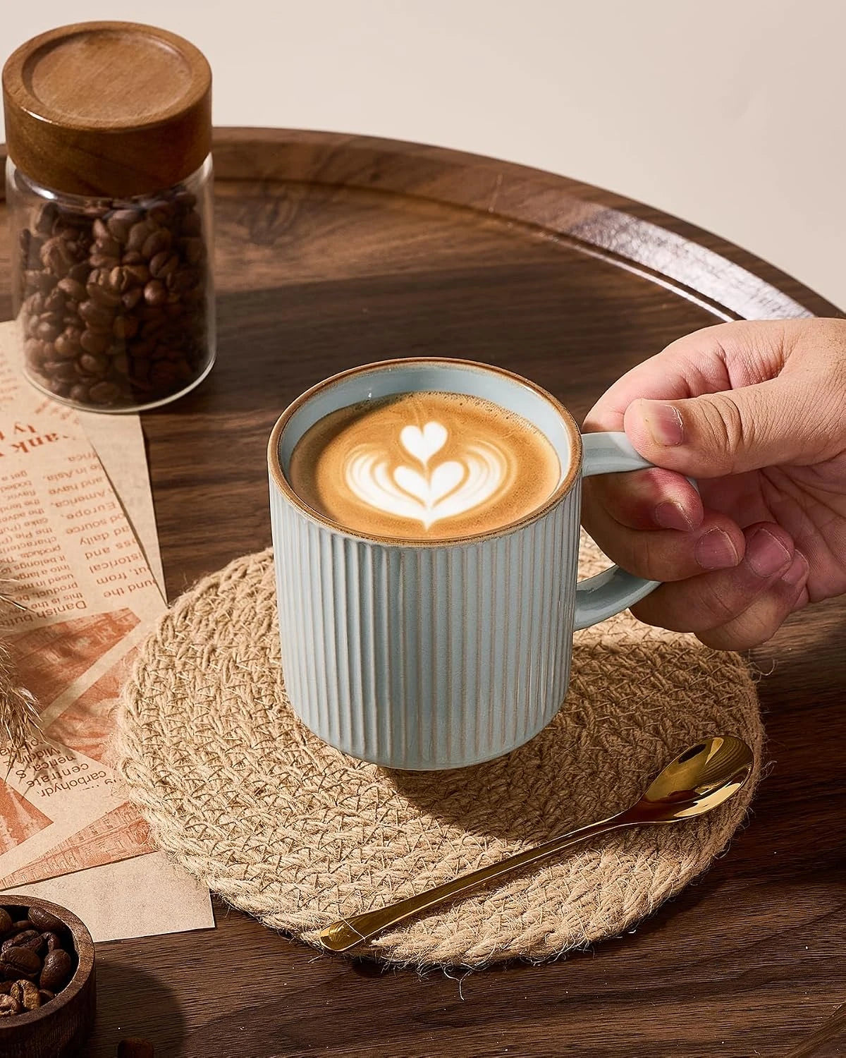 Famiware Star Line Ceramic Coffee Mugs, Set of 4 - Light Blue - image 2