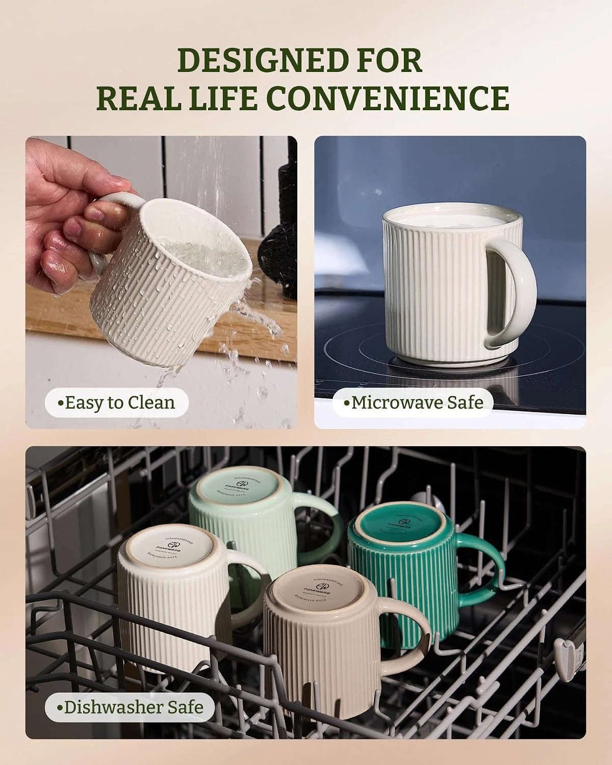 Famiware Star Line Ceramic Coffee Mugs, Set of 6 - Oat - image 7