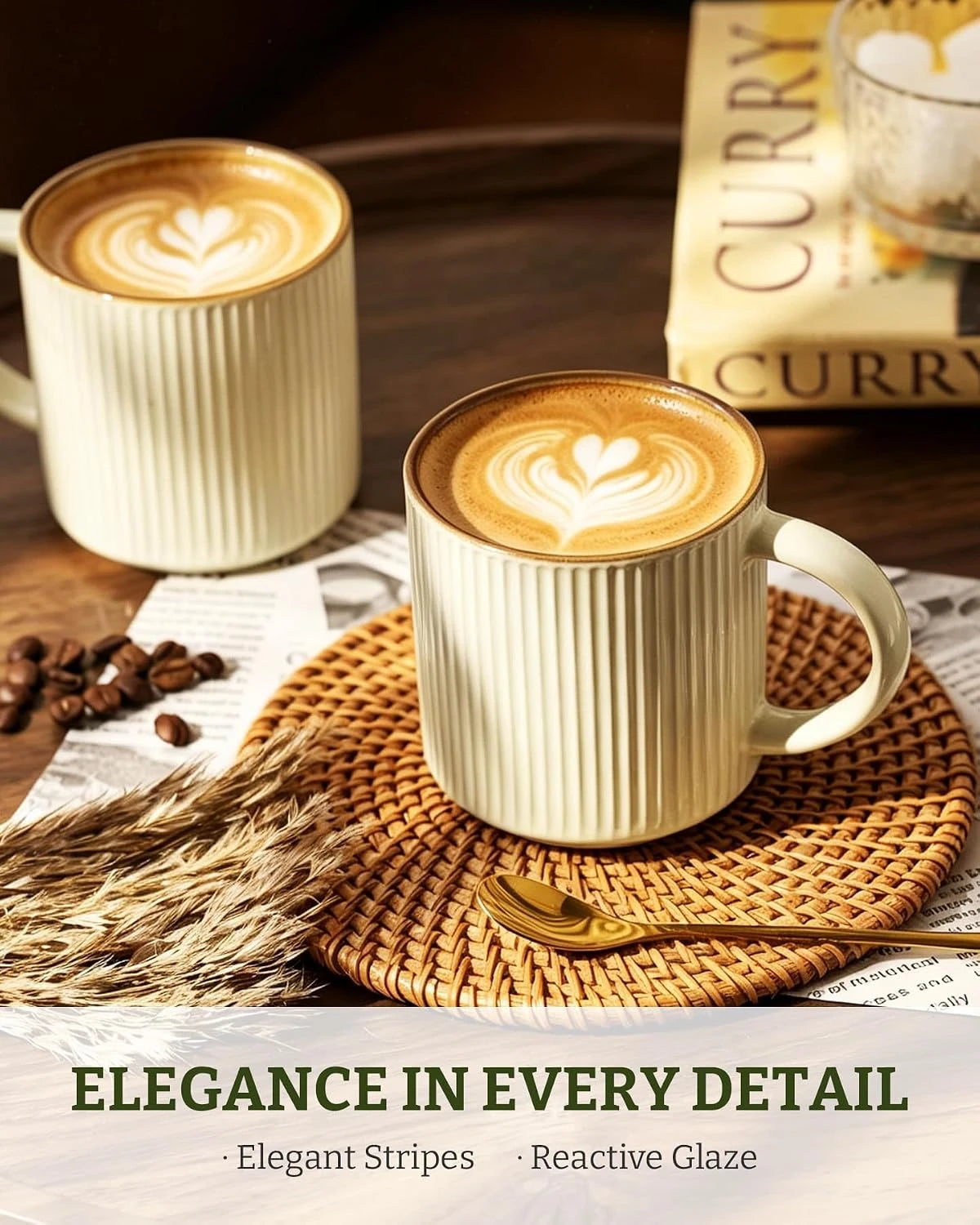Famiware Star Line Ceramic Coffee Mugs, Set of 6 - Vanilla White - image 2