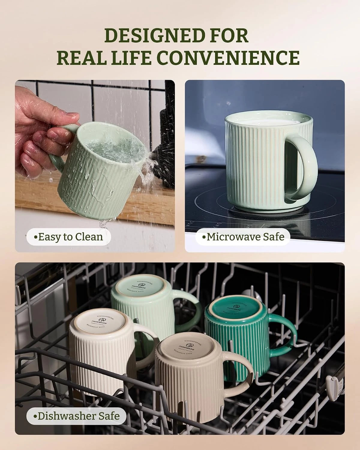 Famiware Star Line Ceramic Coffee Mugs, Set of 8 - Green - image 7