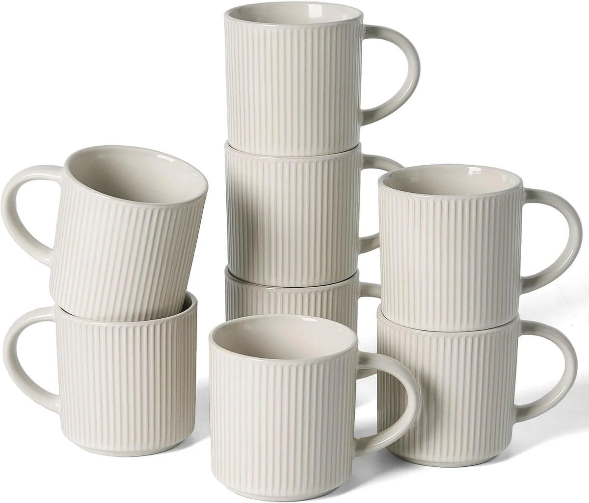 Famiware Star Line Ceramic Coffee Mugs, Set of 8 - Oat - image 1