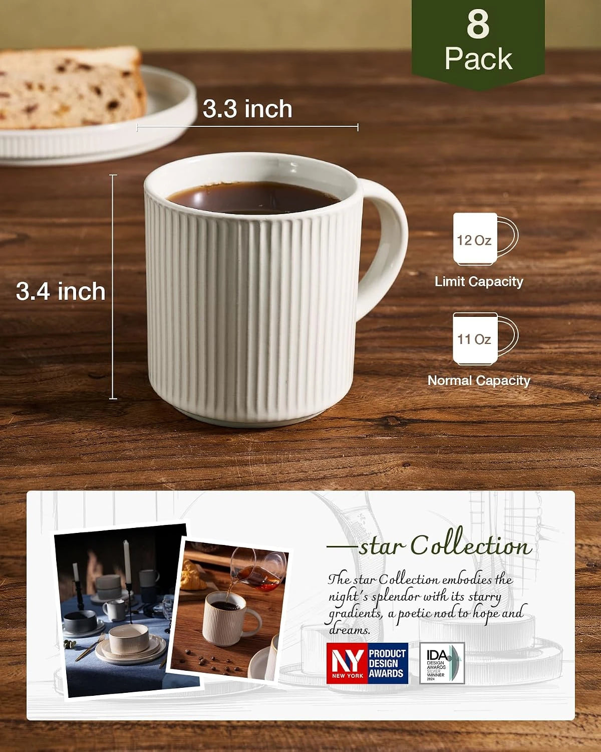 Famiware Star Line Ceramic Coffee Mugs, Set of 8 - Oat - image 5
