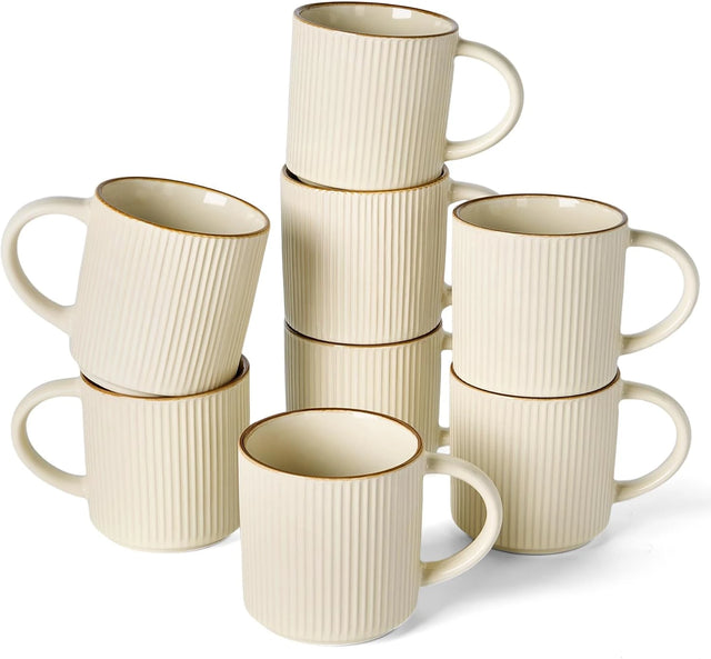 Famiware Star Line Ceramic Coffee Mugs, Set of 8 - Vanilla White - image 1