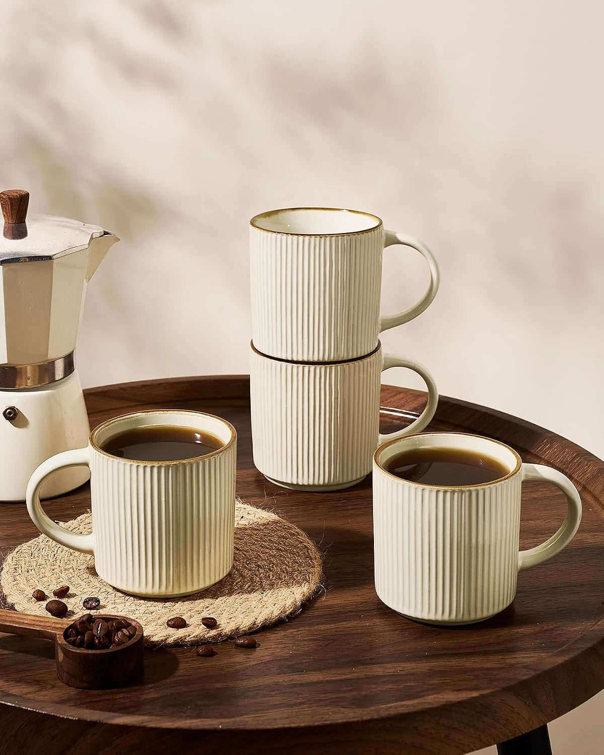Famiware Star Line Ceramic Coffee Mugs, Set of 8 - Vanilla White - image 3