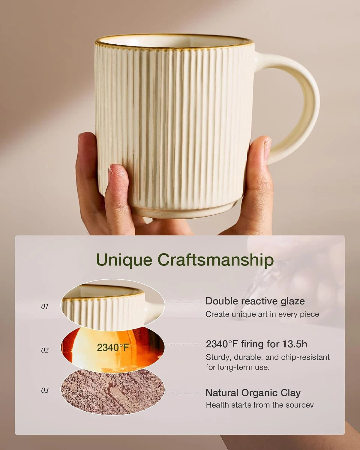 Famiware Star Line Ceramic Coffee Mugs, Set of 8 - Vanilla White - image 5