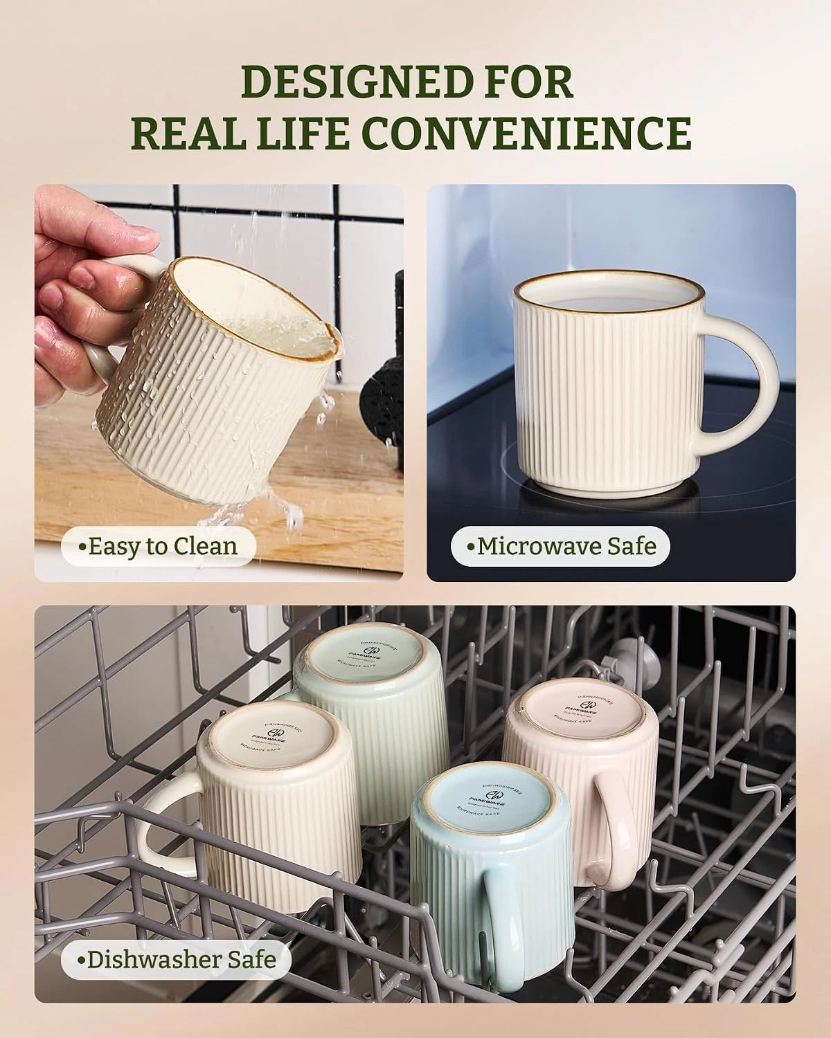 Famiware Star Line Ceramic Coffee Mugs, Set of 8 - Vanilla White - image 8
