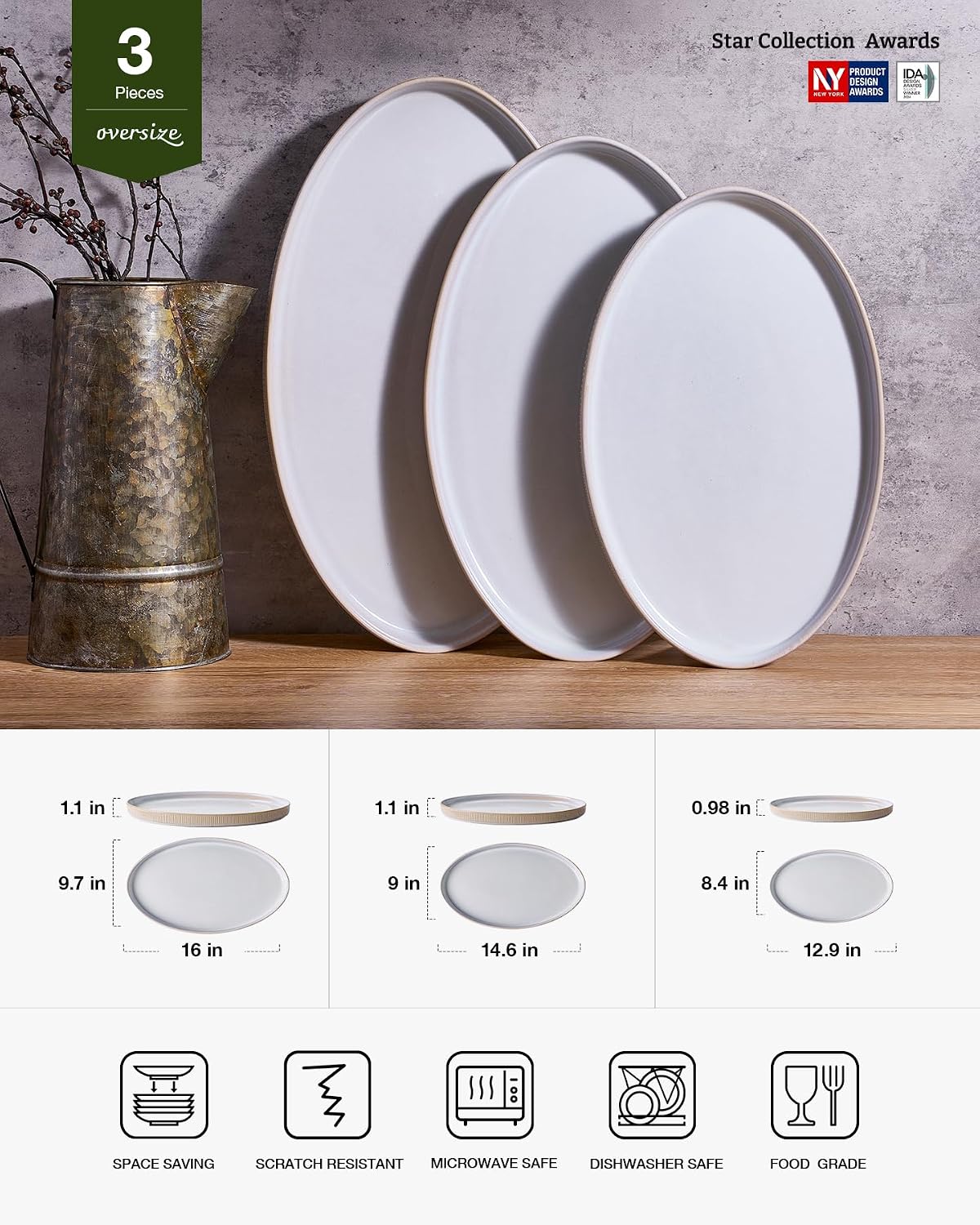 Famiware Star Ceramic Serving Platters, Set of 3